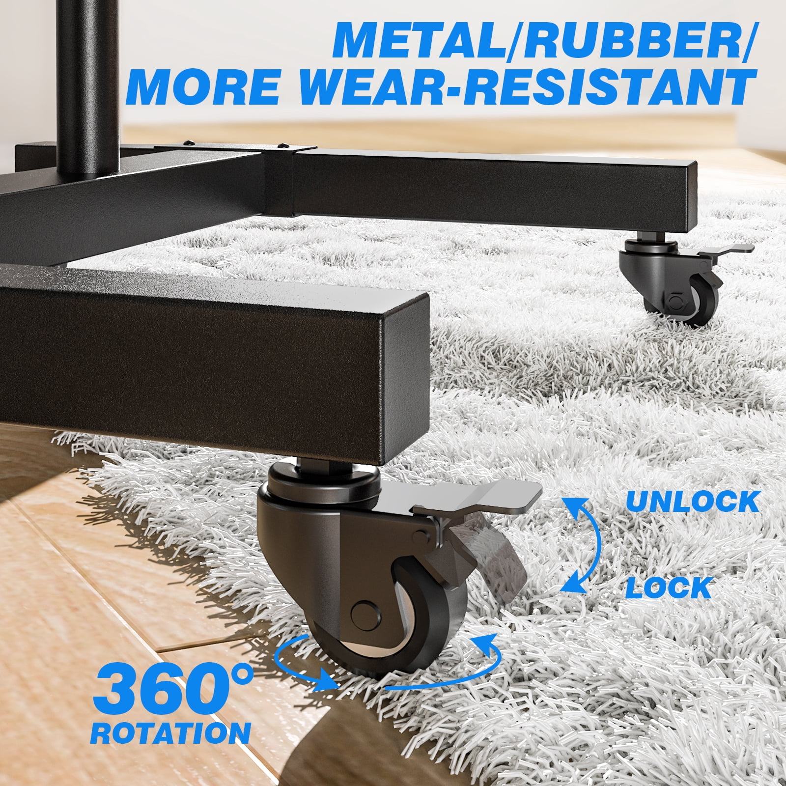 RTVR Rolling Mobile TV Cart Stand with Wheels for 32-83 inch Flat Panel, Adjustable Tall Modern Floor TV Stand, Max VESA 600x400mm