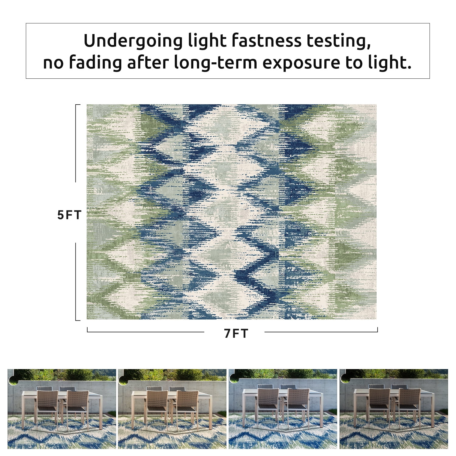VUNATE Outdoor Rugs 5'x7' Modern Diagonal Patio Carpet Washable Area Rug for Living Room Indoor Outdoor Balcony Green