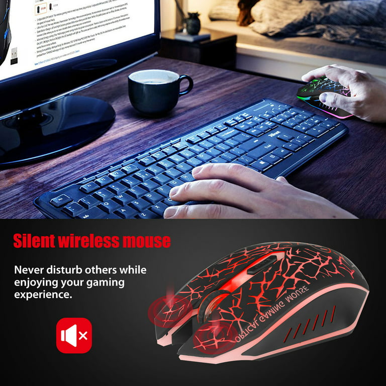 Wireless Gaming Mouse, Rechargeable USB Mouse with 6 Buttons 7 Changeable  LED Color Ergonomic for PC Computer Laptop Gaming Players