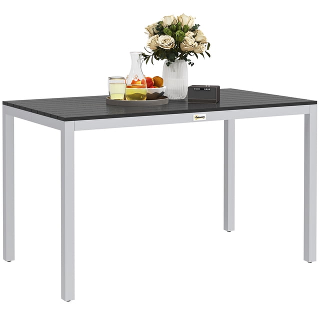 Outsunny Outdoor Dining Table for 4-6 with Aluminium Frame, Slatted Top