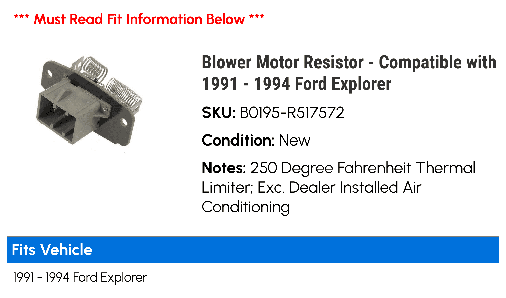 Blower Motor Resistor - Compatible with 1991 - 1994 Ford Explorer - Dorman