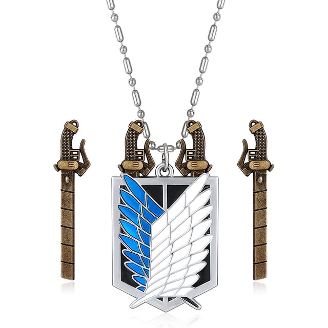Collar Attack On Titan para hombres, hombres, niños, mujeres, niñas, Aot, collares de anime, Shingeki No Kyojin, Eren Jaeger, colgante de cadena, largo, chapado en plata, acero inoxidable, circonita