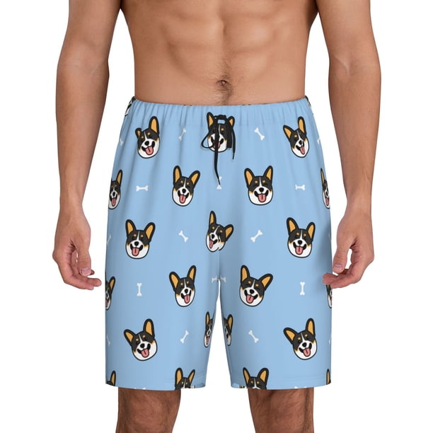 Balery Corgi Dog Pantalones cortos de pijama de punto de algodón para hombre con cinturilla y bolsillos-4X-Large