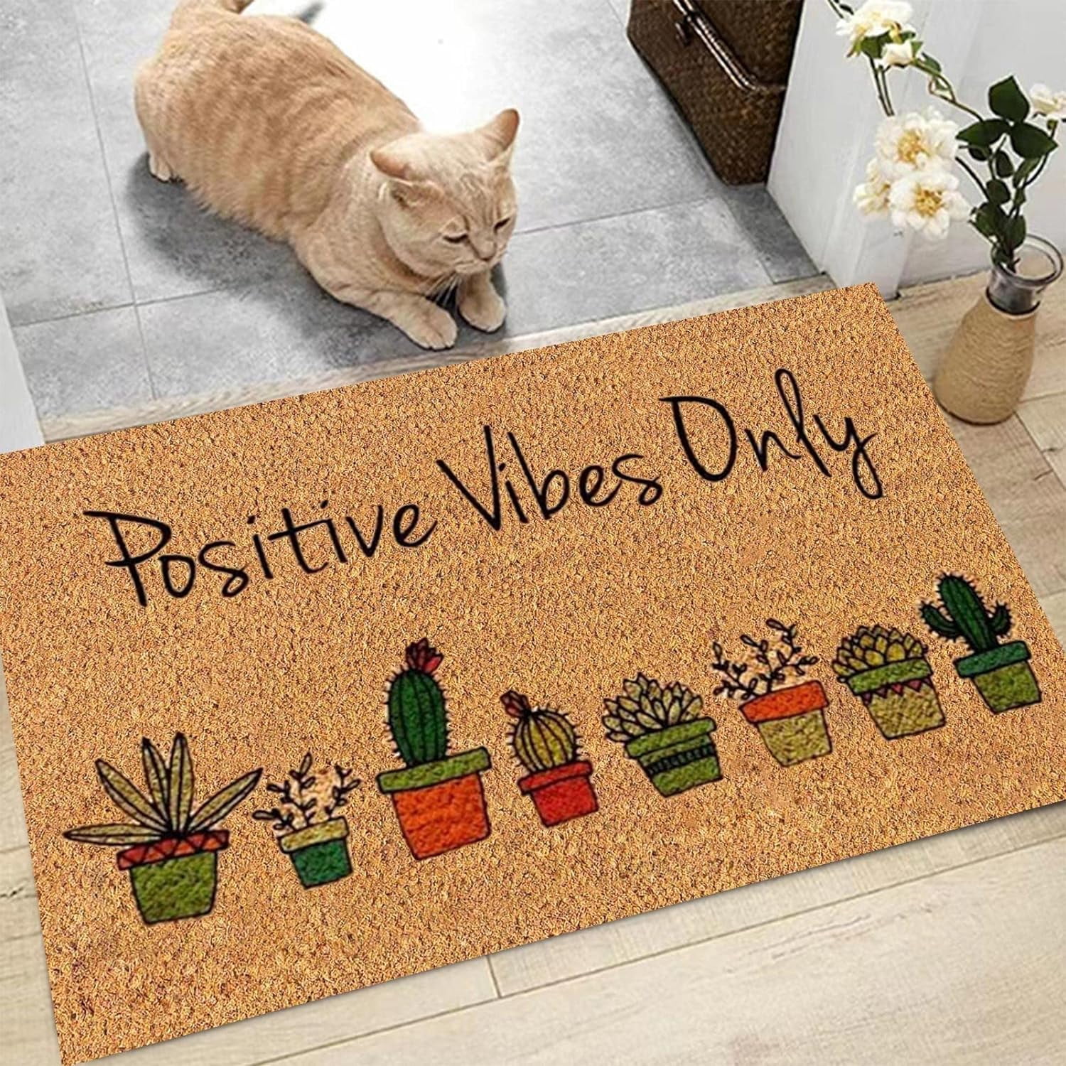 Coir Mat Door Mat Outdoor Mat for Entryway Outside Yard Home Decoration Door Mat - Novelty Designs Welcome Doormats Warehouse Coco Coir Outdoor Mat for Indoor Outdoor Postive Vibes 14x26