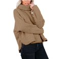 thumbnail image 3 of LAVA Women's Turtleneck Flee Sweater 2023 Fall Long Batwing Sleeve Spilt Hem Tunic Pullover Jumper Tops Khaki XL, 3 of 9