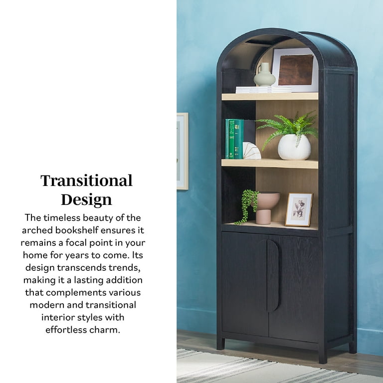 Walker Edison Modern 3 Shelf Open Arched Bookcase Cabinet