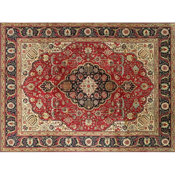 Ahgly Company Indoor Rectangle Traditional Saffron Red Medallion Area Rugs, 7' x 9'