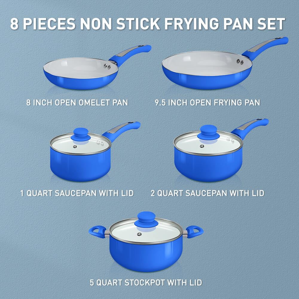 FGY 8 Piece Pots Pans Nonstick Ceramic Coating Cookware Set with 