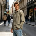 thumbnail image 2 of GrmtClth Mens Dress Shirts Solid Tone Long Sleeve Wrinkle Free Collared Button Down Regular Fit Comfort Business Casual Tops Khaki 3XL, 2 of 7