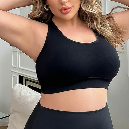 Jgppe Women s Racerback Sports Bras Crewneck Large Size Mid Impact Padded Wireless Support Workout Bra