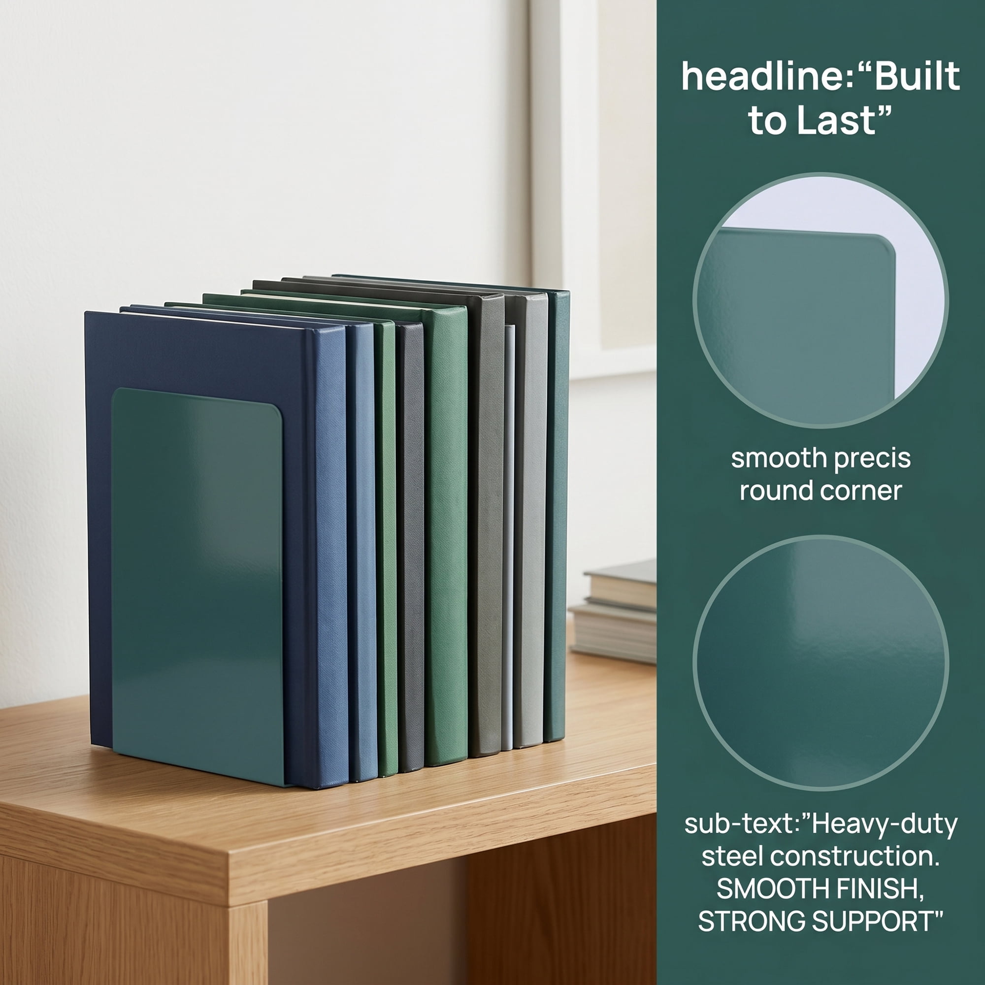 Unique Bargains Expandable L-Shaped Bookends with Compartments Home 2 Pcs Dark Green 5.2"L x 4.1"W x 7.7"H