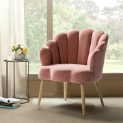 14 Karat Home Flora Scalloped Velvet Arm Chair with Tufted Back in Pink