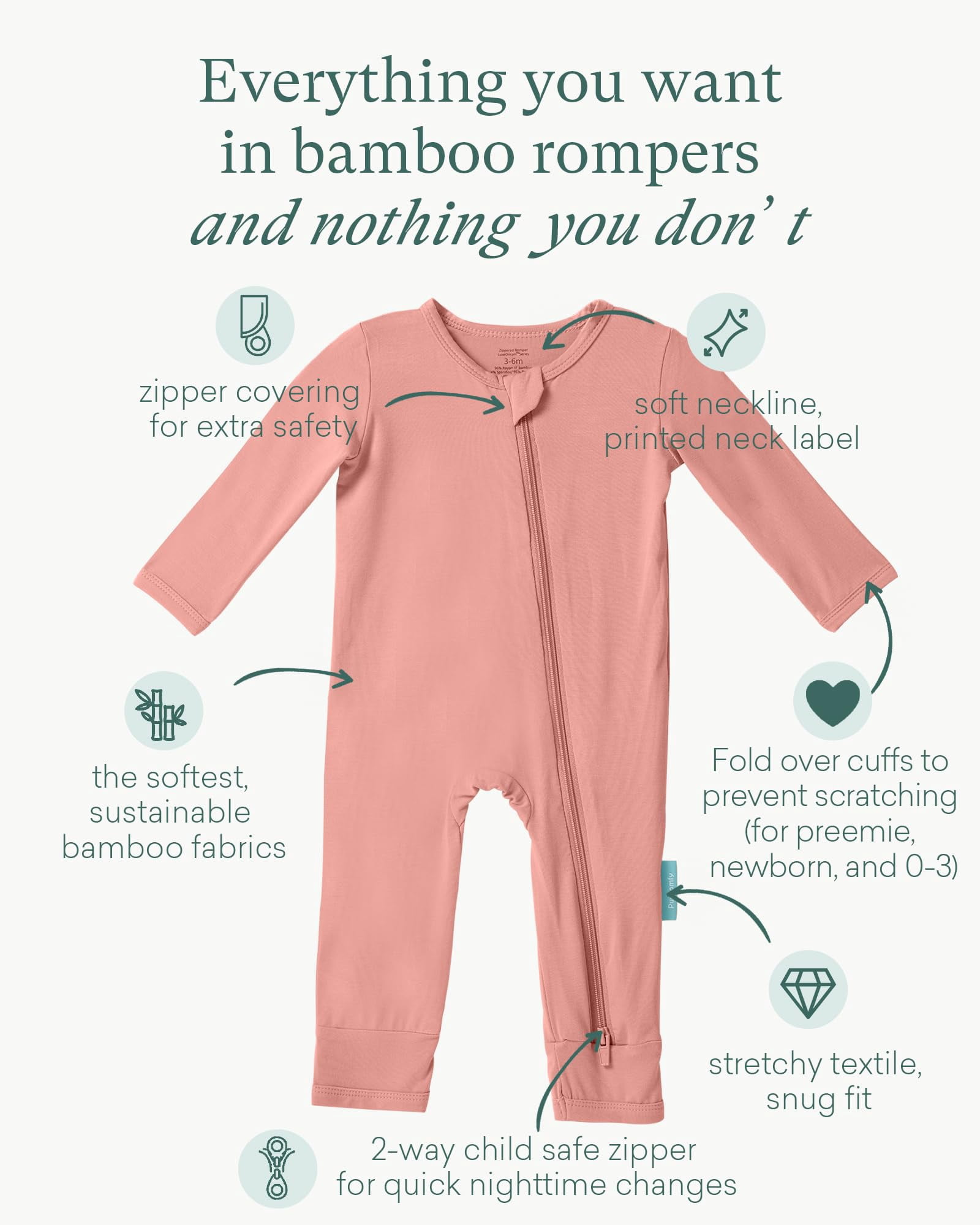 Baby Long Sleeve Romper Jumpsuit, Premium Soft Rayon One Piece Pajamas Boy Girl 2-Way Zipper Coverall Sleeper
