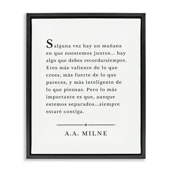 Stupell Industries Siempre Contigo - A.A. Milne Inspirational Quotes & Sayings Painting Black Floater Framed Art Print Wall Art, 17 x 21