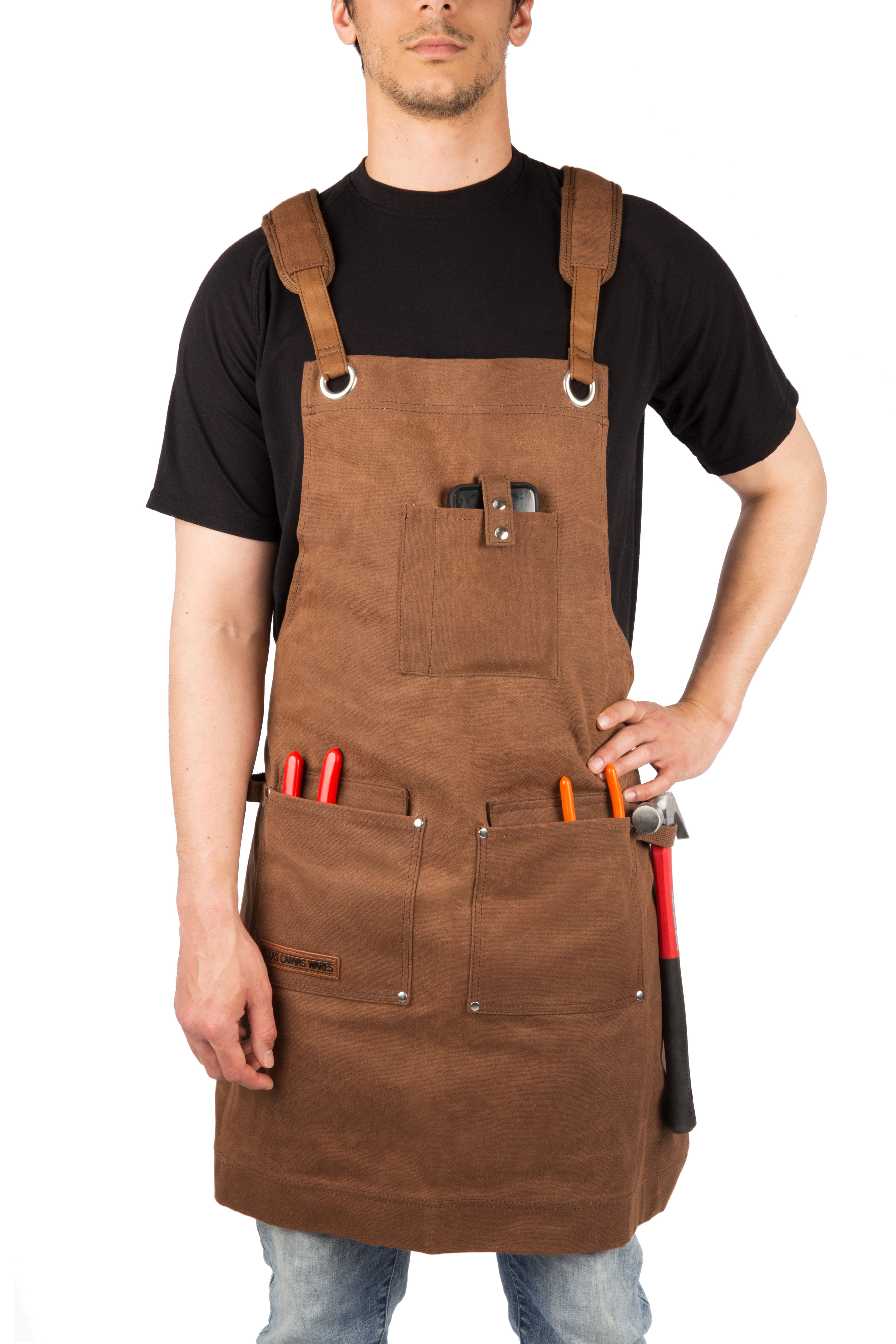 Heavy Duty Waxed Canvas Work Apron for Men and Women - Deluxe Edition  (Brown)