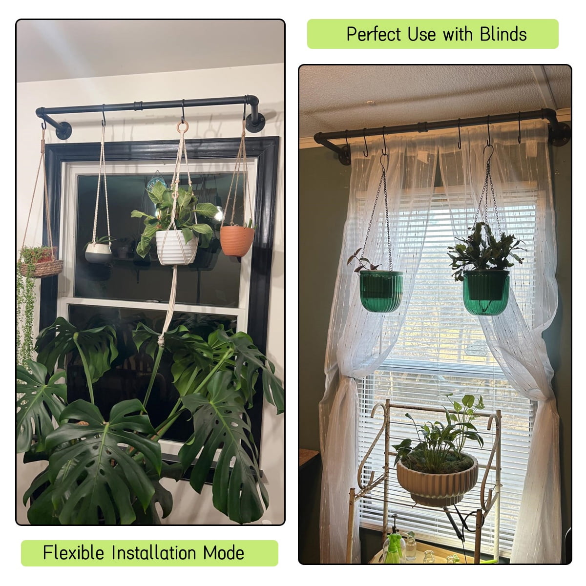 Sigrena 38" Hanging Planter Bar for Indoor Plant Window Hanging Plant Shelf Plant Hanging Rod (Pot & Plant Not Included)