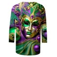 thumbnail image 5 of Aloohaidyvio Mardi Gras Masks and Beads,Womens Mardi Gras Loose 3/4 Sleeve Mask Shiny Glitter Print Crew Neck T-Shirt Blouse,Mardi Gras Clothing Women Clearance, 5 of 5