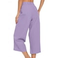 thumbnail image 4 of Sokhug Womens Capri Pants High Waist with Side Pockets Pleated Summer Solid Wide Leg Cropped Pants, 4 of 7