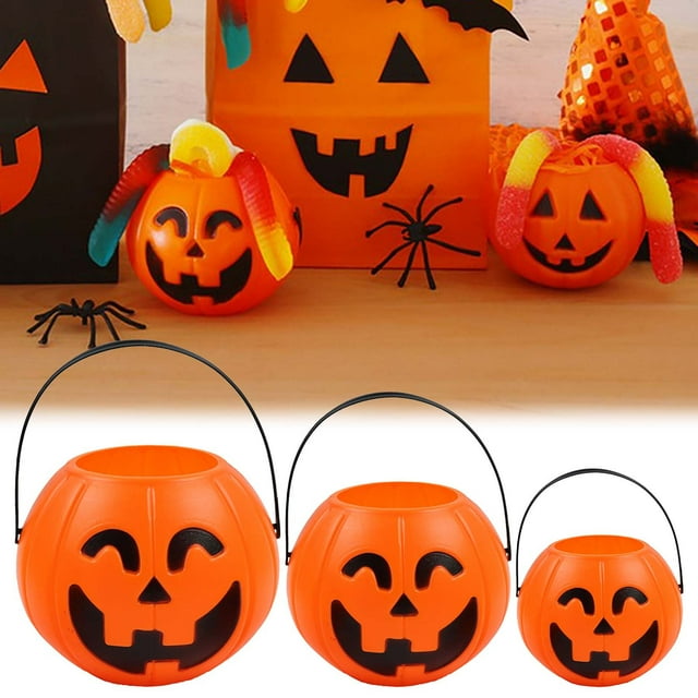 Cubo de Calabaza de Plástico para Halloween | Bolsas para Dulces de Halloween para Niños | Solución de Almacenamiento Reutilizable y Versátil | Decoración Festiva para Fiestas | Portátil y Elegante |