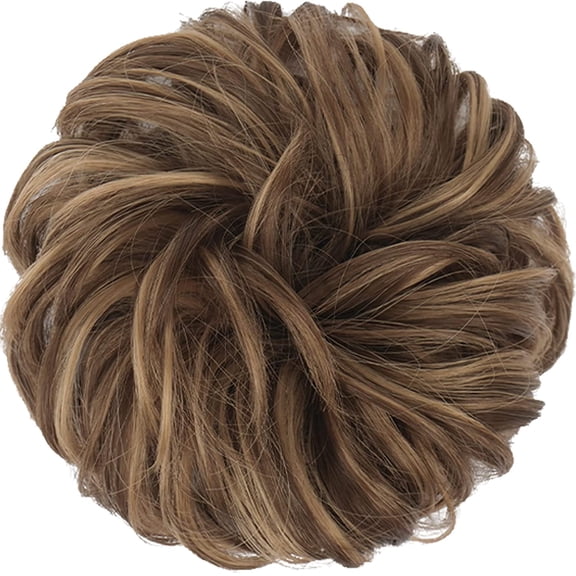 WEIF-Messy Bun Hair Pieces - Large Wavy Curly Elastic Hair Bun Scrunchies Ponytail Extensions Synthetic Chignon Hairpieces for Women, Brown Mixed Honey Blonde 1.94oz