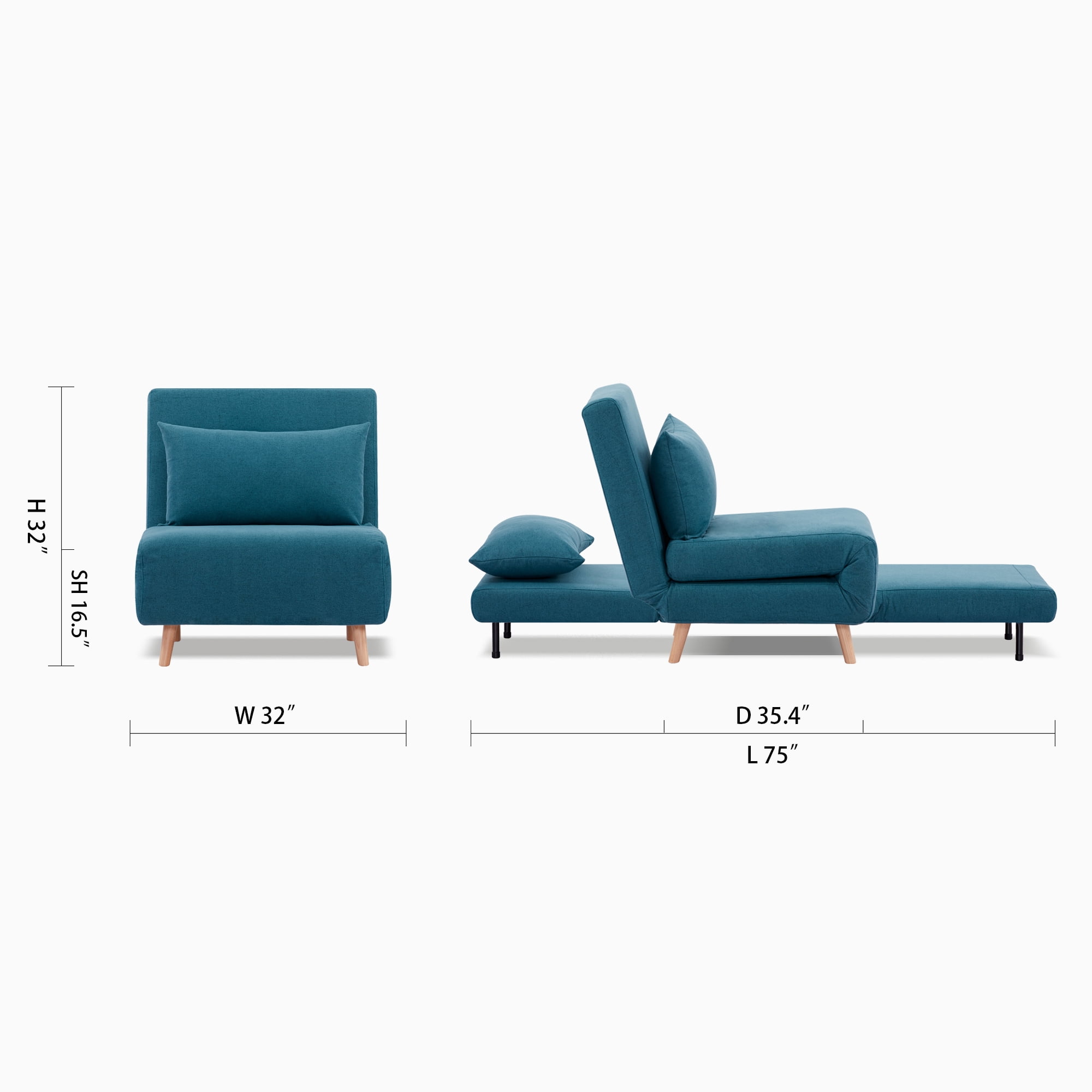 A&D Home Tustin Futon Chair Peacock Blue Set of 2