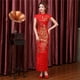 thumbnail image 5 of Etiqueta de bienvenida Cheongsam para mujer Vestido largo rojo ajustado mejorado para brindis Boda de novia, 5 of 6