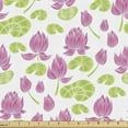 thumbnail image 1 of Floral Fabric by the Yard Upholstery, Rhythmic Tropical Lotus Flowers Motifs Pattern on Plain Backdrop, Decorative Fabric for DIY and Home Accents, White Pink and Shamrock Green by Ambesonne, 1 of 5