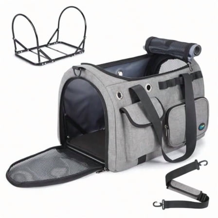 Airline Approved Large Cat Carrier Fits Most Airlines Foldable Pet Travel Carrier With Metal Frame Waterproof For Medium Big Cats 20 Lbs  2 Kittens Puppies Grey 17.7x11.8x12.2