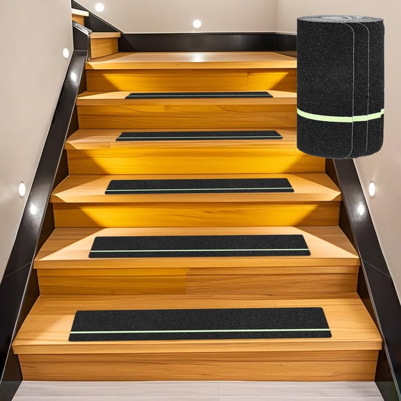 Uxcell 10-Pack Anti Slip Traction Tape 24 Inch X 6 Inch Best Grip Tape Grit with 6mm Glow in Dark Stripe Outdoor Non-Skid Tape for Stairs Step Black+Green