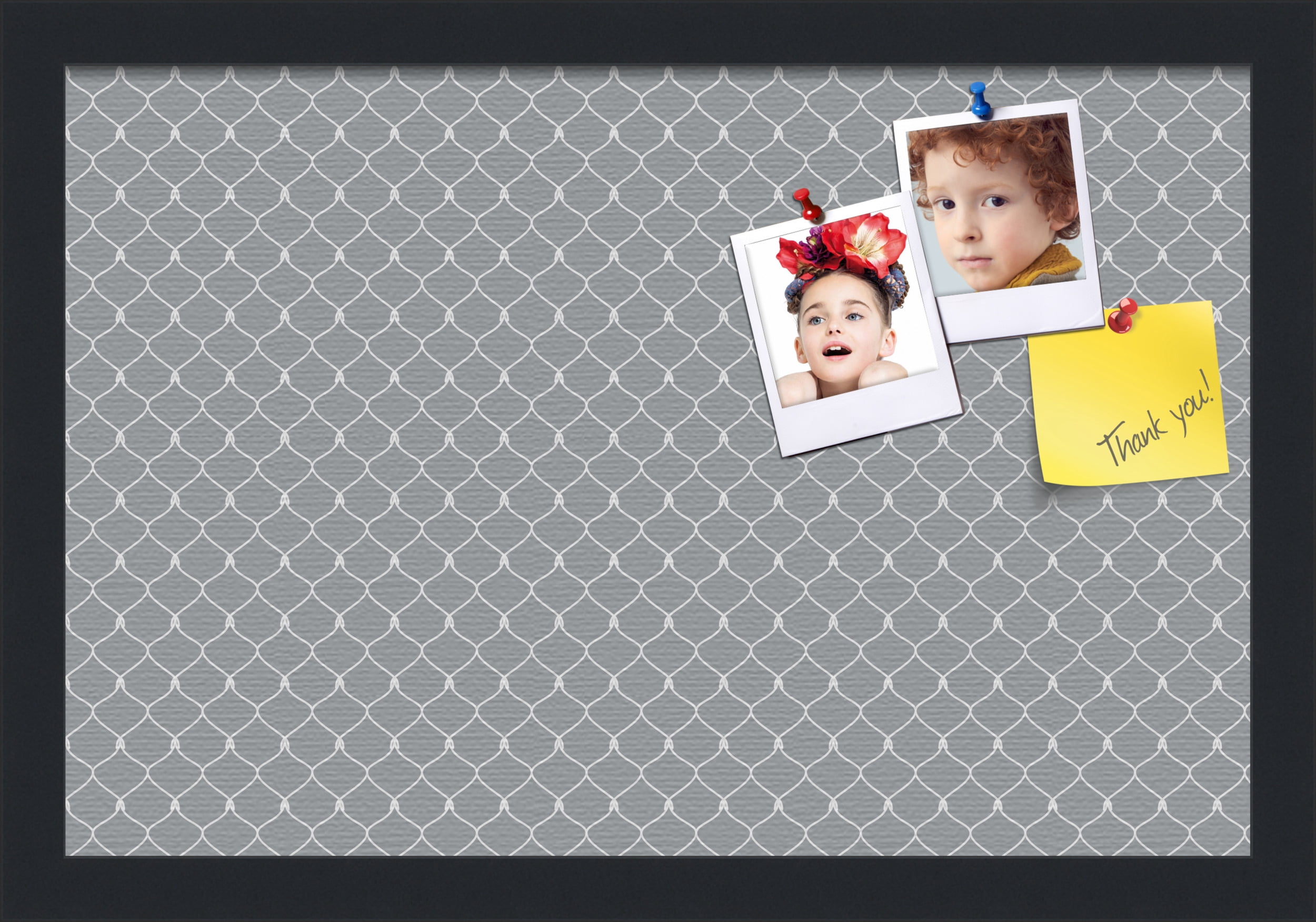 PinPix ArtToFrames 10x16 Custom Cork Bulletin Board Grey Chain Poster Board Has a Fabric Style Canvas Finish, Framed in Satin Black (PinPix-570)
