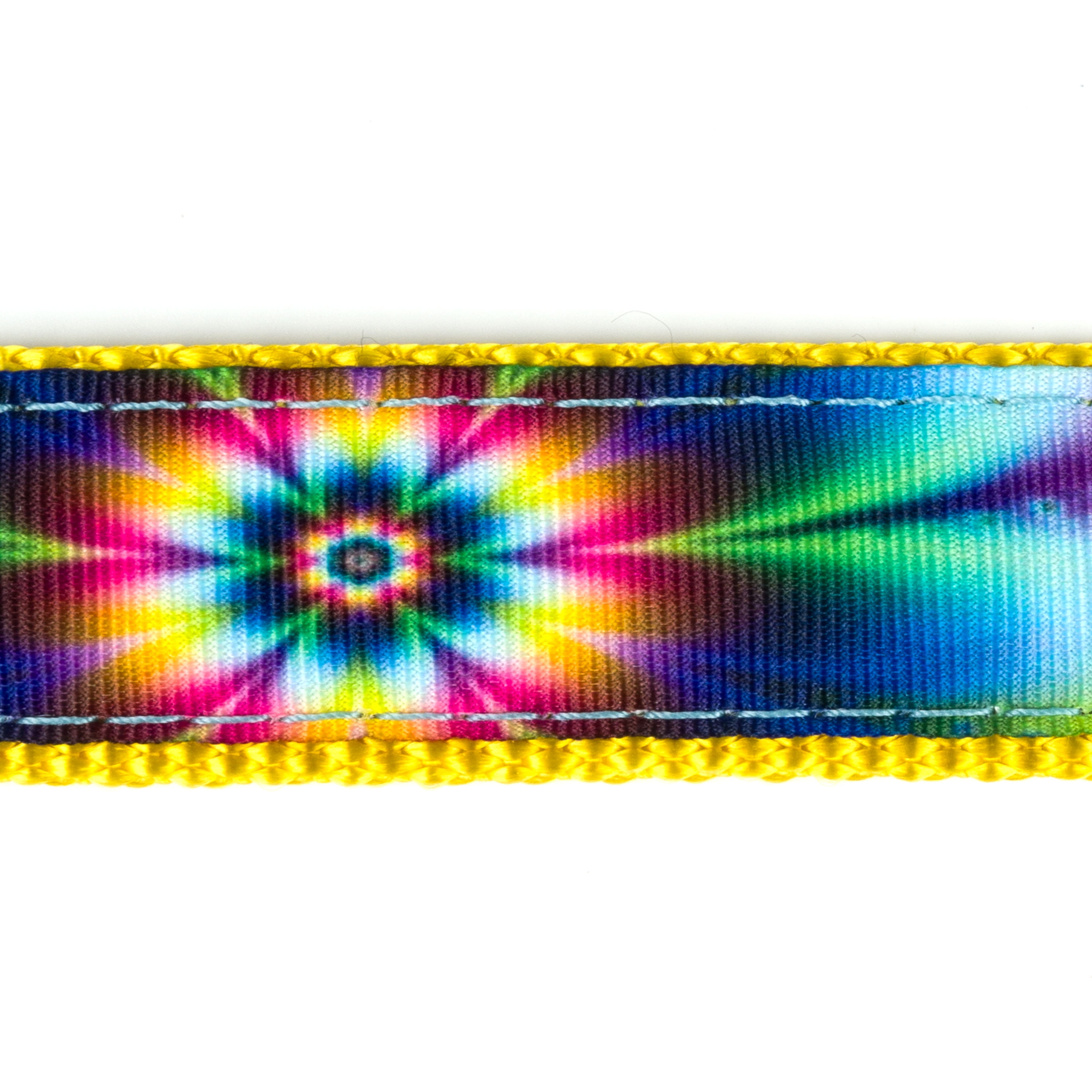 Country Brook Design® 1 inch Tie Dye Flowers on Gold Nylon Webbing, 20 Yards
