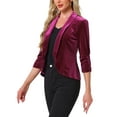 thumbnail image 4 of INSPIRE CHIC Valentine's Day Velvet Jackets for Women's 3/4 Sleeve Open Front Velvet Cardigan L Purple Red, 4 of 6