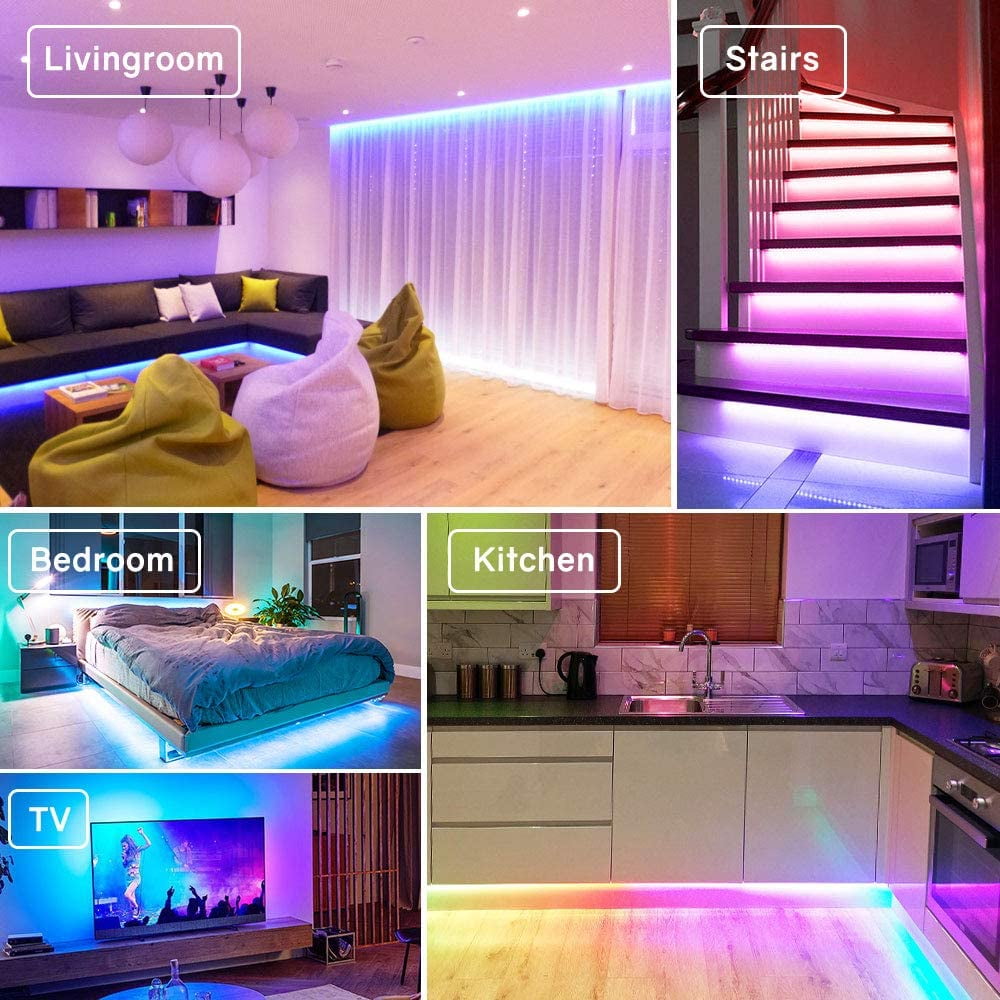 16.4ft RGB LED Strip Light kit, Flexible Color Changing SMD 5050 LEDs, 12V LED Tape with 44 Key RF Remote, Dimmable LED Ribbon for Home Lighting Kitchen Bar,