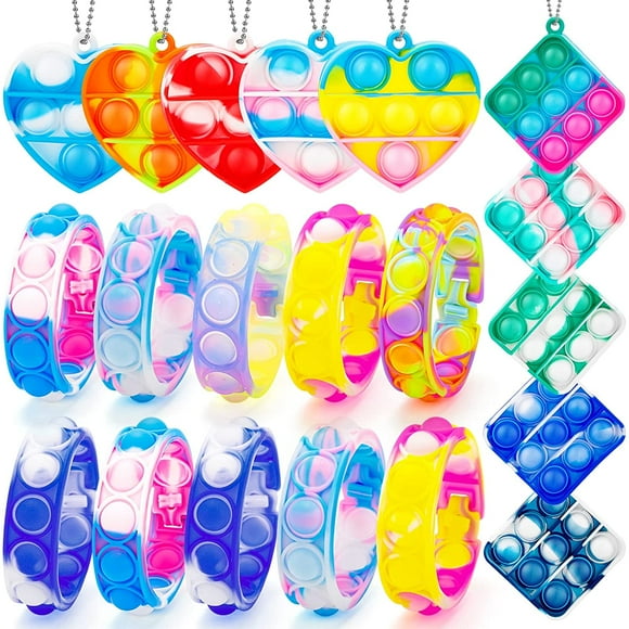 20 Pcs Pop Fidget it Toy Pack, Push Bubble Pop Fidget Keychain Bracelet Party Favors for Kids, Popper Popping Autism Sensory Toys for Kids Adults ADHD