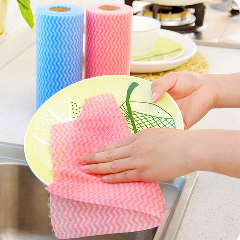 Fyeme 50 Pieces/rolls Disposable Kitchen Rolls Kitchen Cloth Rolls Reusable Paper Towels for Kitchen, Dishcloths Cleaning Cloths Roll, Dish Towels for