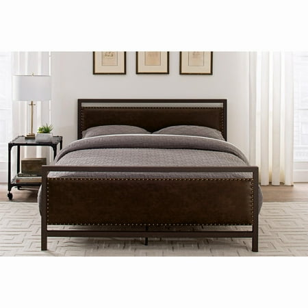 DHP Vintage Metal and Upholstered Platform Bed, Bronze/Brown, Queen