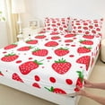 thumbnail image 3 of Homewish Kawaii Strawberry Twin Sheet Sets,Geometric Circle Twin Fitted Sheet,White Red Flat Sheet For Girls Kids,Breathable Home Decor,3-Piece, 3 of 7