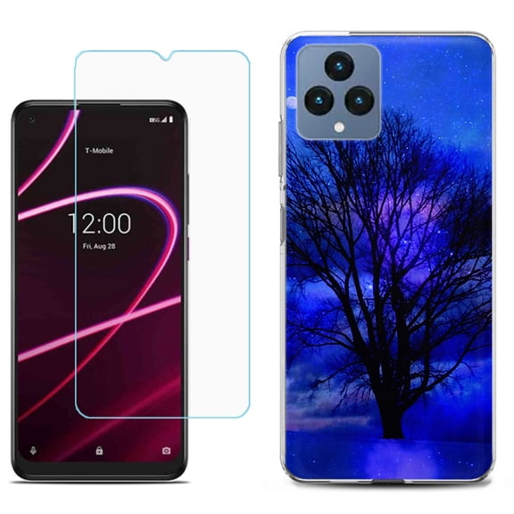 Slim-Fit Gel TPU Fashion Phone Case for T-Mobile Revvl 6 5G, with Tempered Glass Screen Protector, by OneToughShield ® - Night Tree