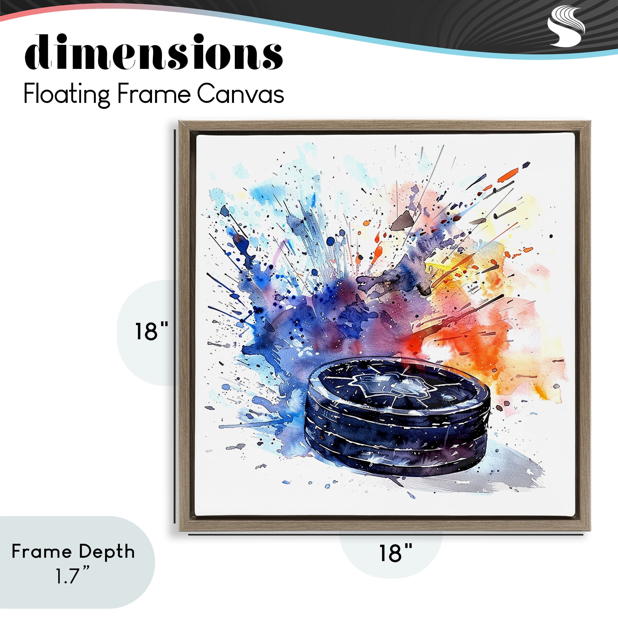 Stupell Industries Hockey Splash Watercolor Burst Brown Framed Floater Canvas Wall Art, design by LSR Design Studio