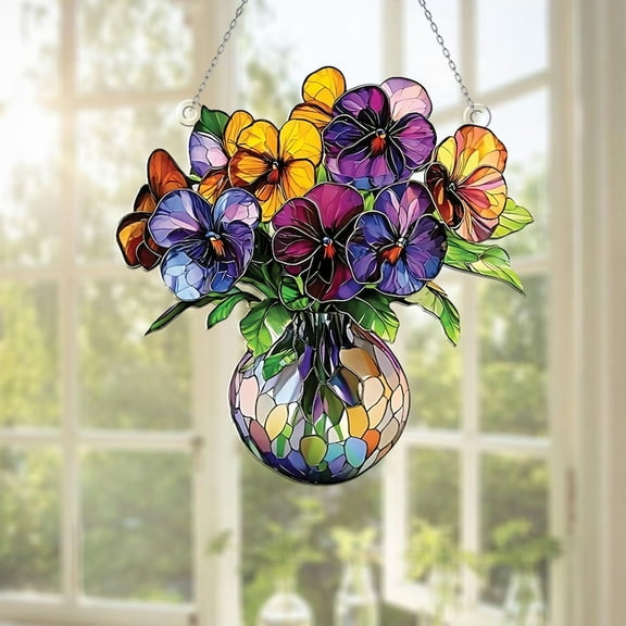 Colorful Pansy Flower Window Hanging ACRYLIC suncatcher, Decor for Home, Gift For Her, Mother Day, Gift for Flower Lovers