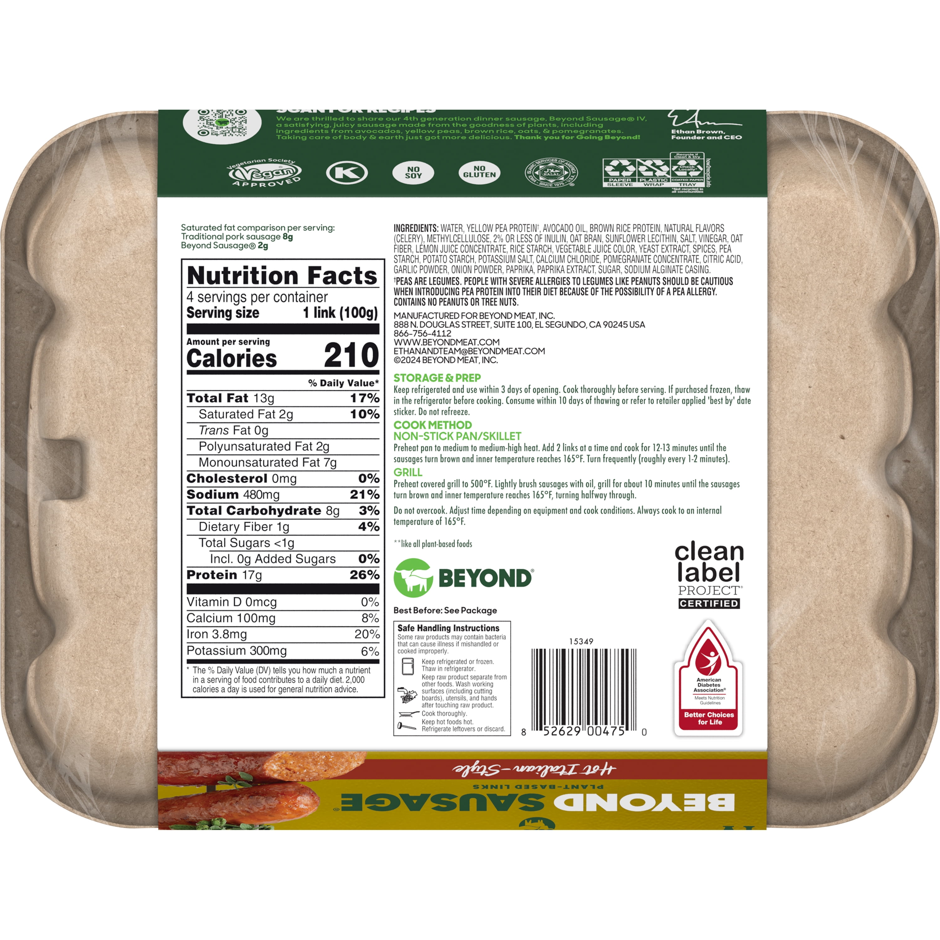 Beyond Meat Beyond Sausage Plant-Based Dinner Sausage Links, Hot Italian 14 oz