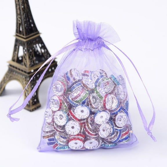 100Pcs Sheer Organza Gift Bags Medium Purple Handmade Wedding Favor Gift Wrap Bags with Drawstring 4.72x3.54 Inch Gift Packaging Bags Organza Jewelry Pouches for Potpourri Party Christmas