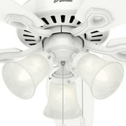 Hunter 52 inch Indoor Ceiling Fan with LED Lights - White Ceiling Fan with Pull Chain, For Bedroom or Living Room, Standard Mount, No Remote, 5 Blades, Includes Bulbs - Builder Plus 53236, Snow White