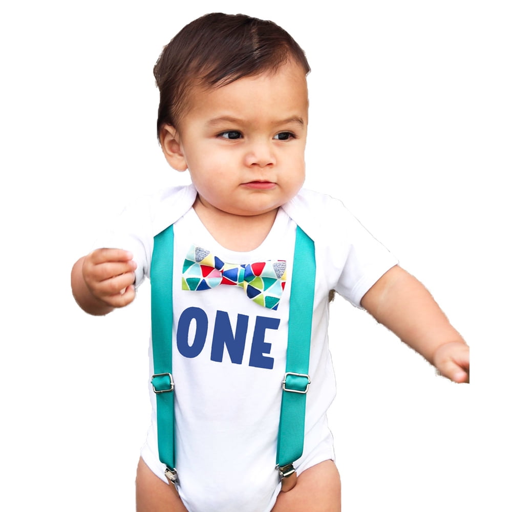 First Birthday Outfits Boy Boy Teal Suspenders Colorful ...