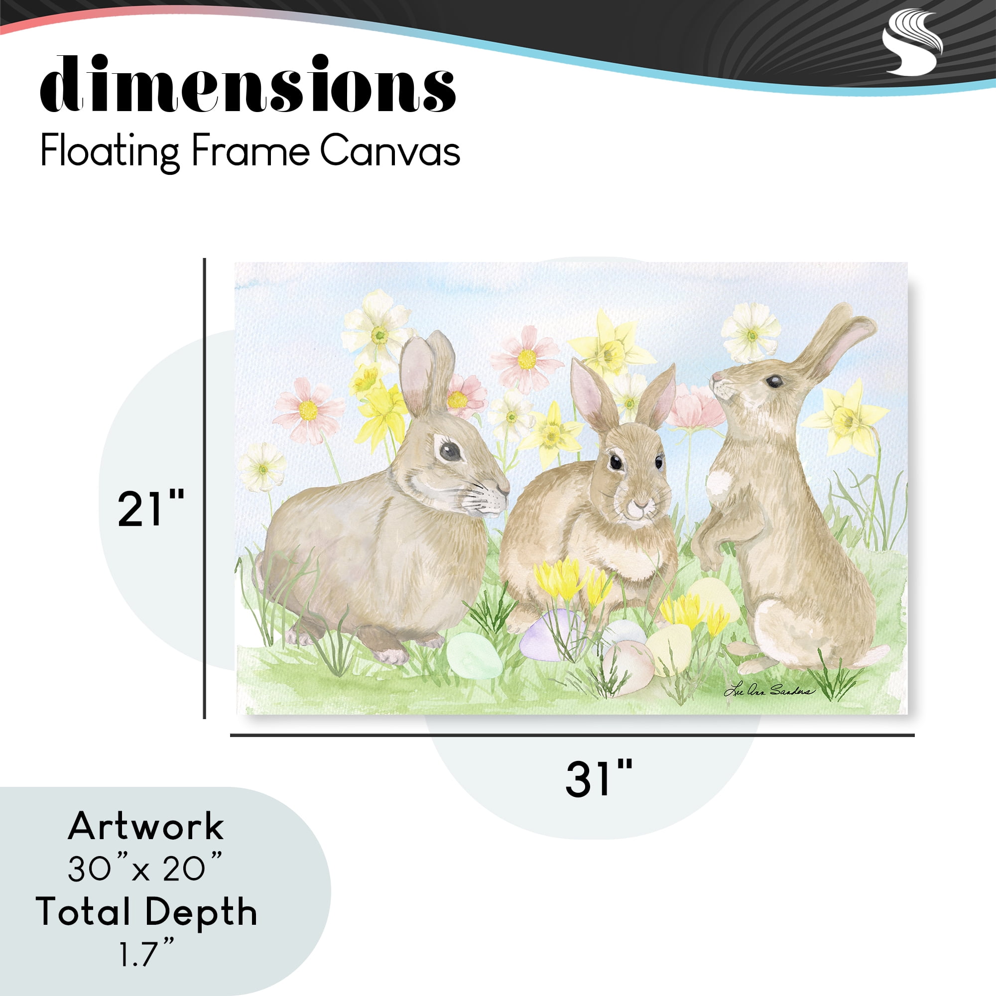 Three Bunnies In The Grass Gray Framed Floater Canvas Wall Art, design by Lee Ann Sanders