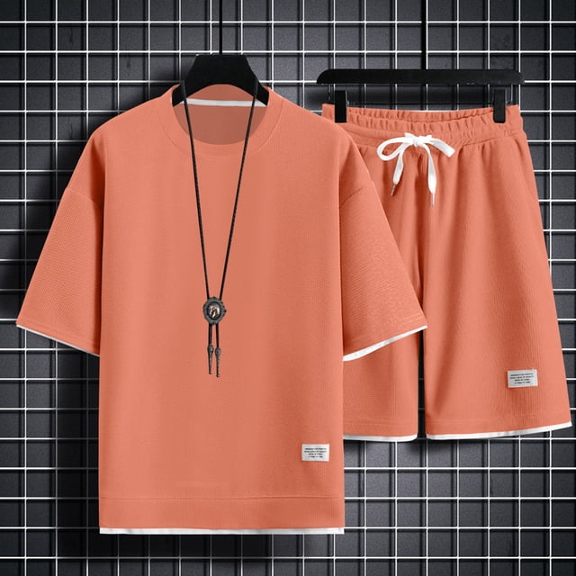 WILLBEST Traje Deportivo Informal de Manga Corta de Verano para Hombre, Traje de Dos Piezas con Camisa Holgada y Pantalones Cortos