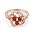 thumbnail image 2 of Gem Stone King 1.33 Ct Round Red Garnet White Created Sapphire 18K Rose Gold Plated Silver 3-Stone Flower Ring (Size 7), 2 of 3
