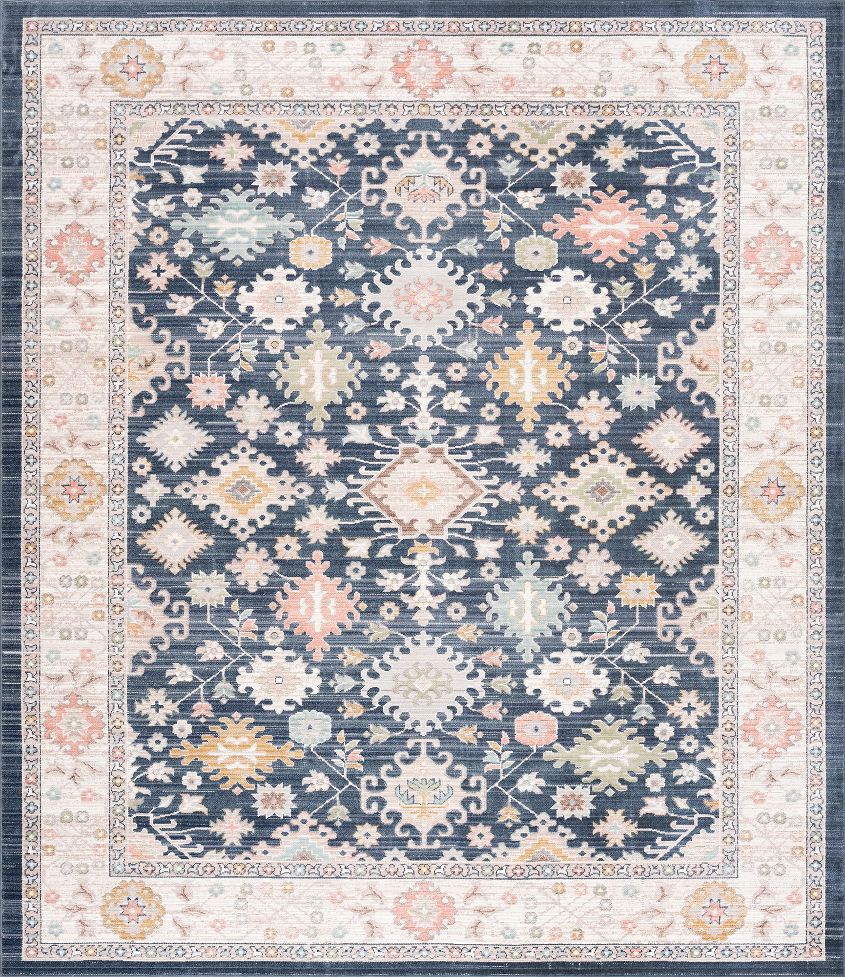 Crestwood Traditional Oriental 5x7 Navy and Aqua Polyester Indoor Area Rug, 5'3'' x 7'
