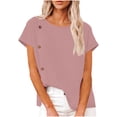 thumbnail image 6 of Blouses for Women Crew Neck Business Casual Tops Summmer Button Loose Fit Short Sleeve Shirts, 6 of 7