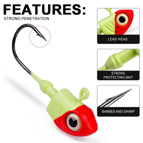 Cebo Estilo 10g-35g Señuelo de pesca suave Anzuelo de cabeza de jigging luminoso (A) 5pcs JShteea Para Estrenar